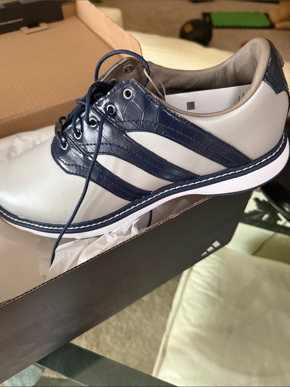 adidas Men's Leather Sneaker in Navy and Light Gray